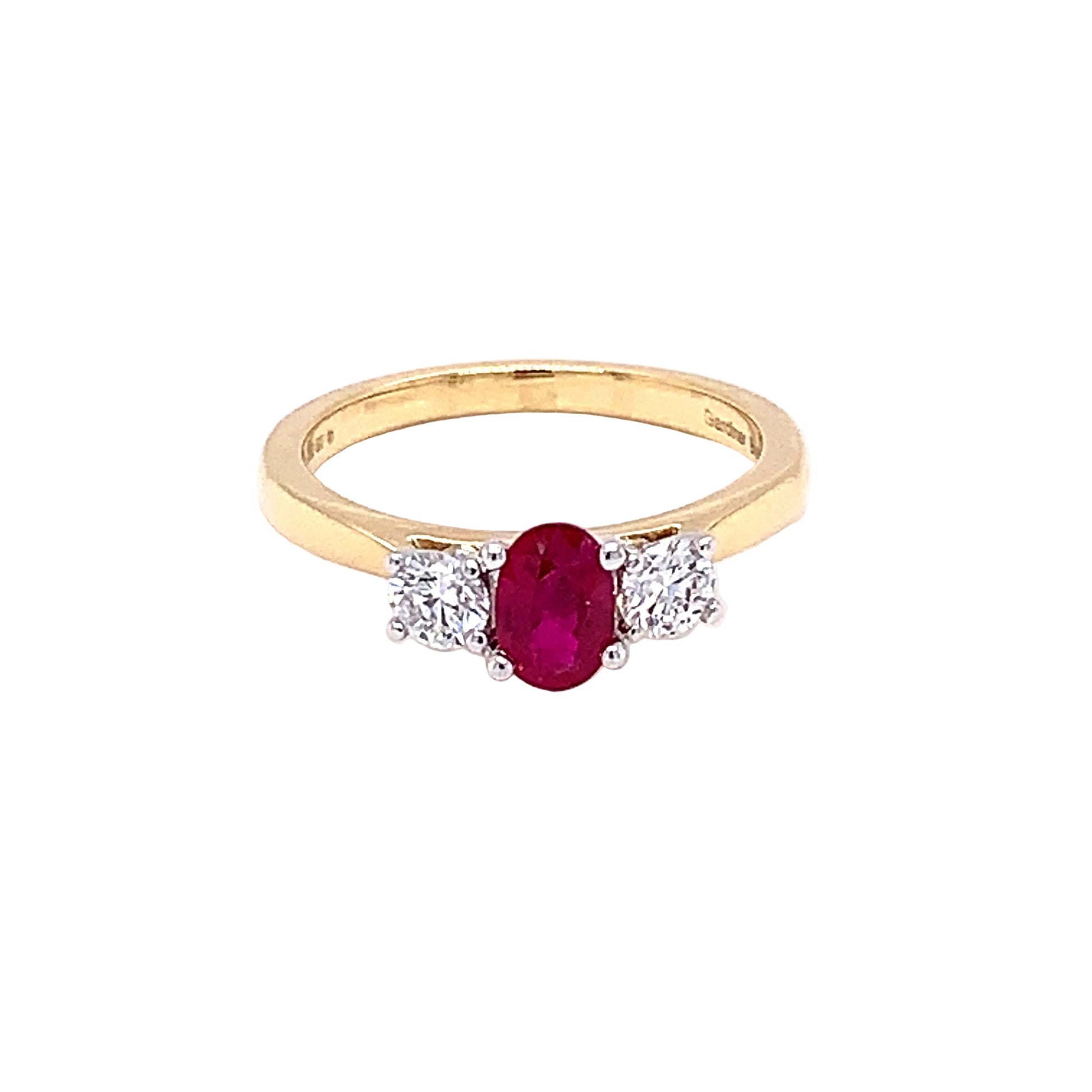 Oval Ruby and Round Brilliant CUT Diamond 3 Stone Ring gardiner-brothers