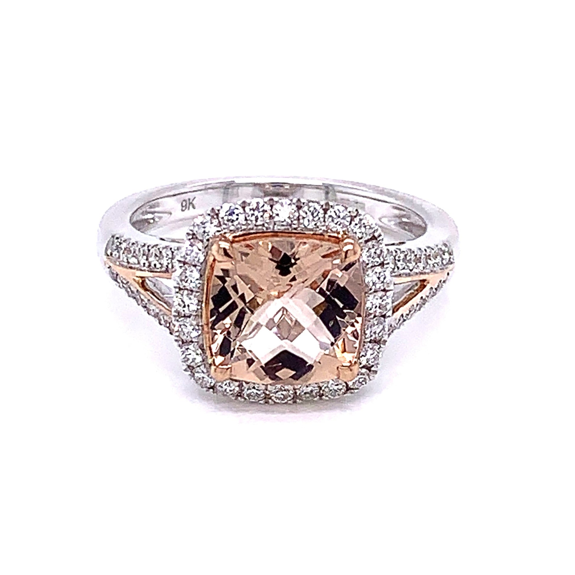 Morganite and Diamond Halo Style Ring gardiner-brothers
