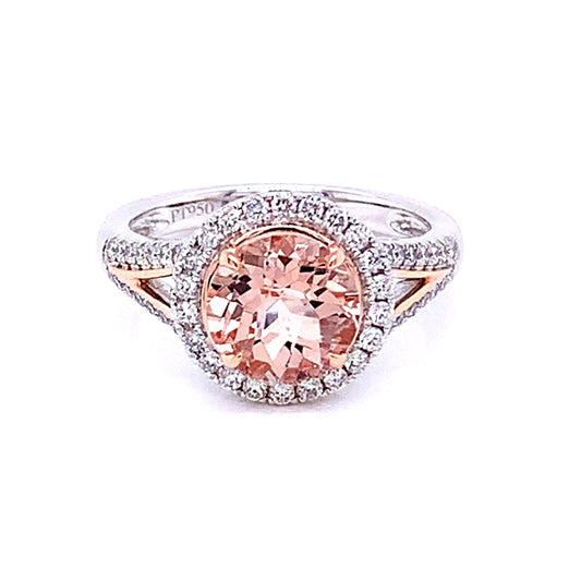 Morganite and Diamond Halo Cluster Style Ring  Gardiner Brothers   