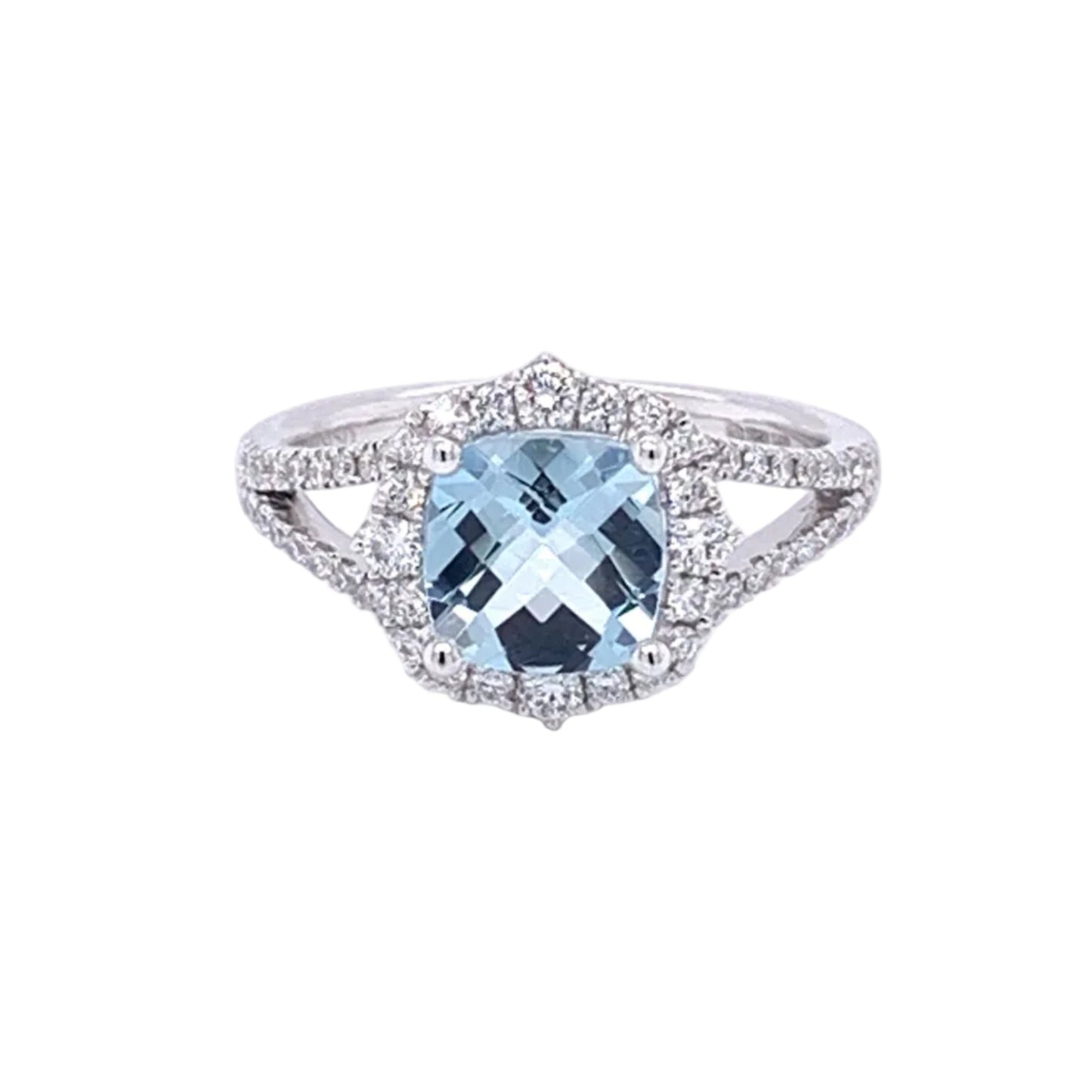 Aquamarine and Diamond Halo Ring  Gardiner Brothers   