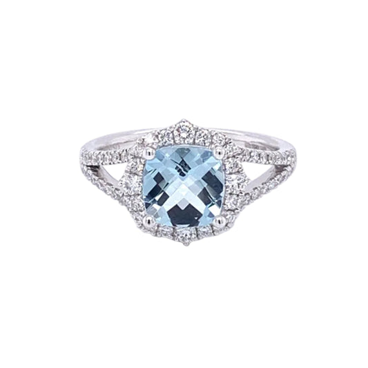 Aquamarine and Diamond Halo Ring  Gardiner Brothers   