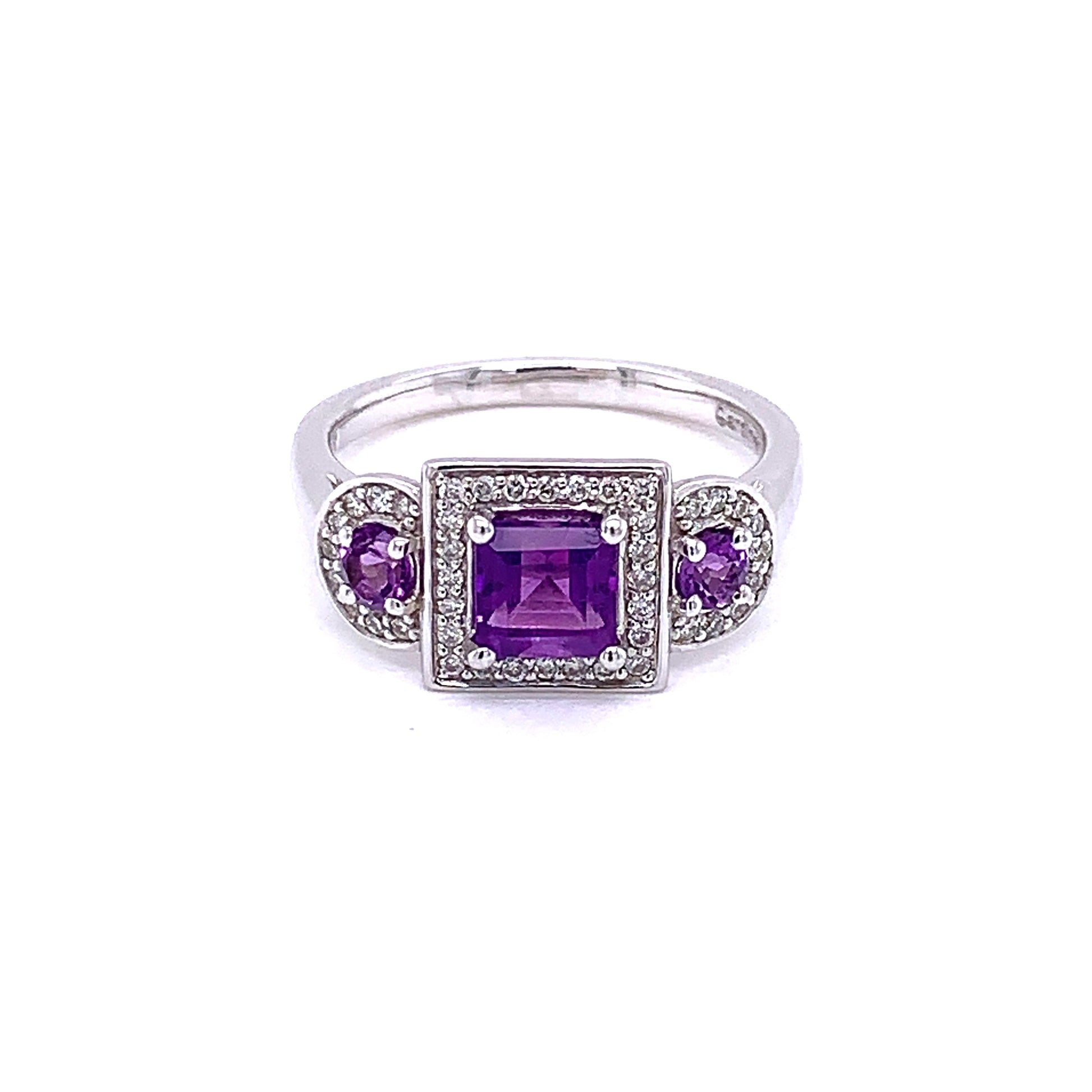 Vintage Style Amethyst and Diamond Halo Ring gardiner-brothers