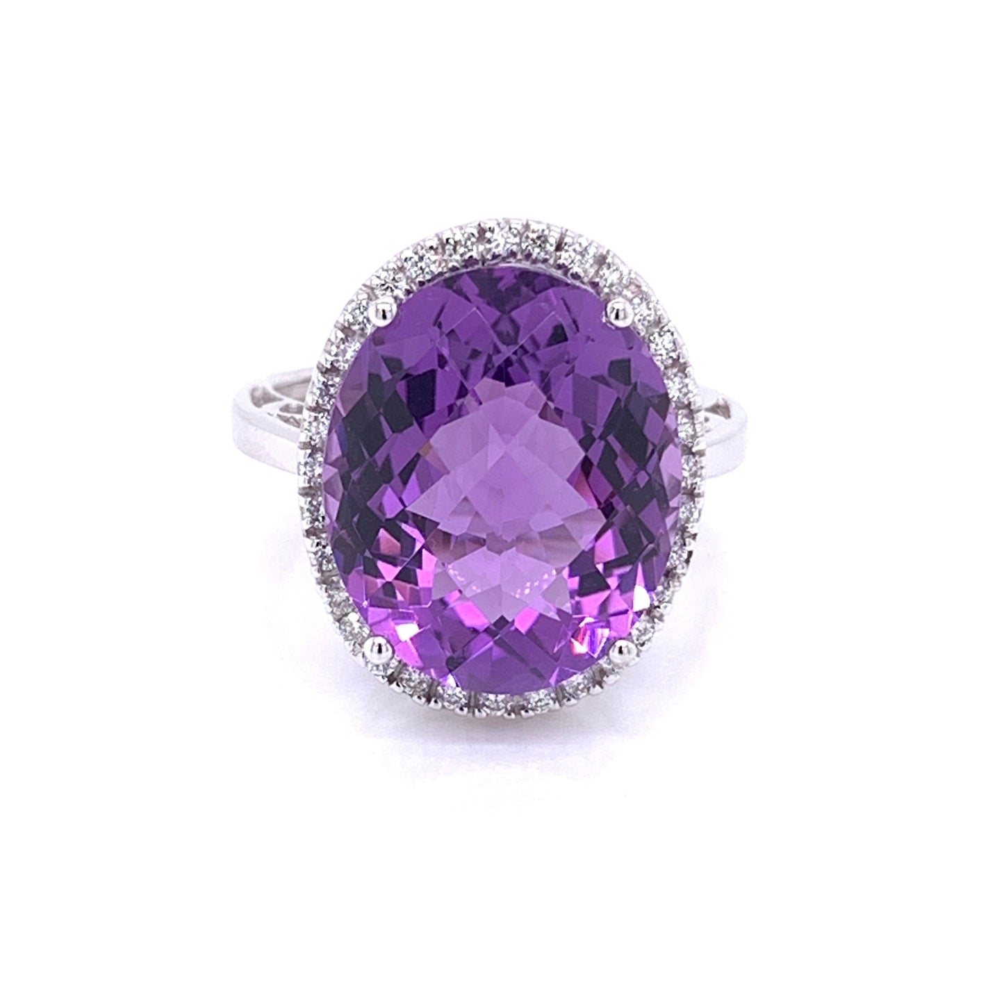 Amethyst and Diamond Halo Style Ring  Gardiner Brothers   