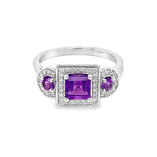 Amethyst and Diamond Vintage Style Halo Ring gardiner-brothers