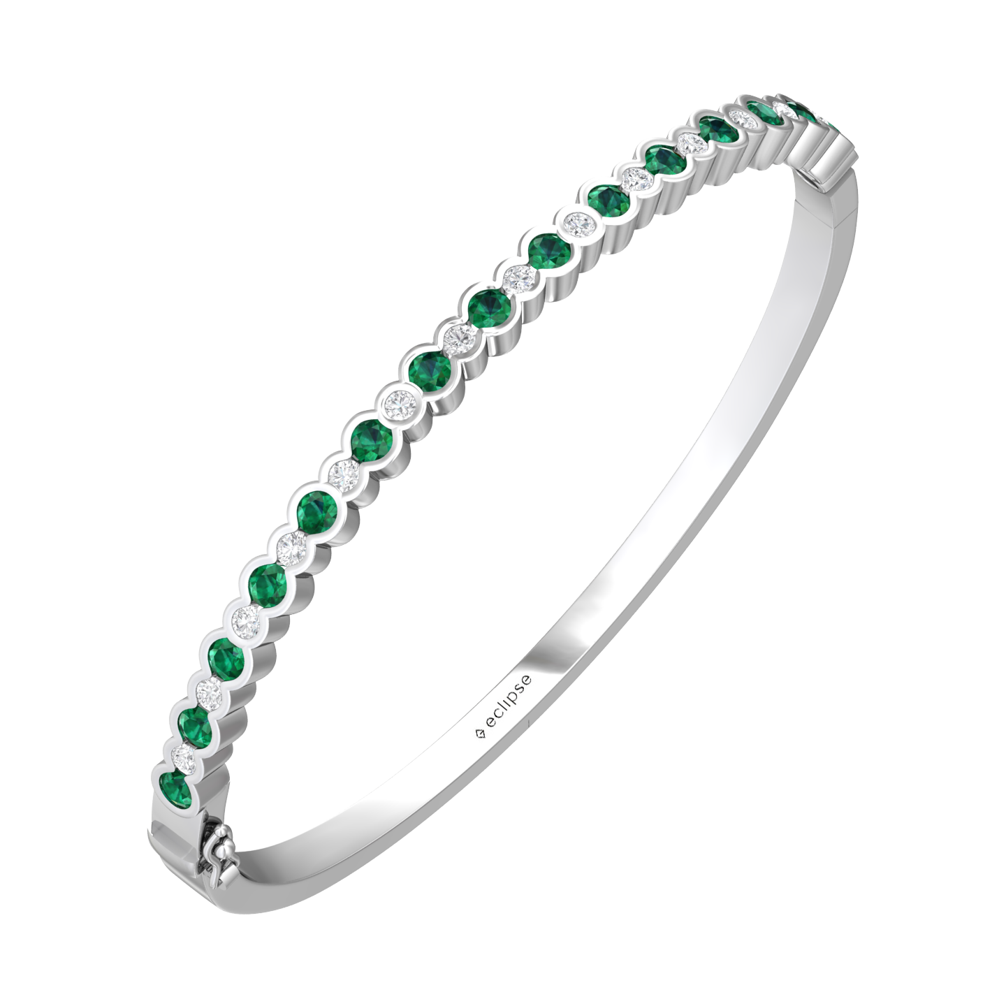 Eclipse Collection Emerald and Diamond Bangle Gardiner Brothers 18ct White Gold