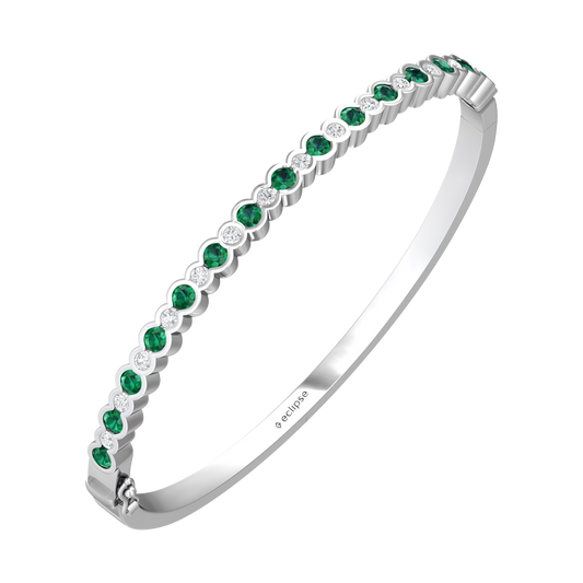 Eclipse Collection Emerald and Diamond Bangle Gardiner Brothers 18ct White Gold