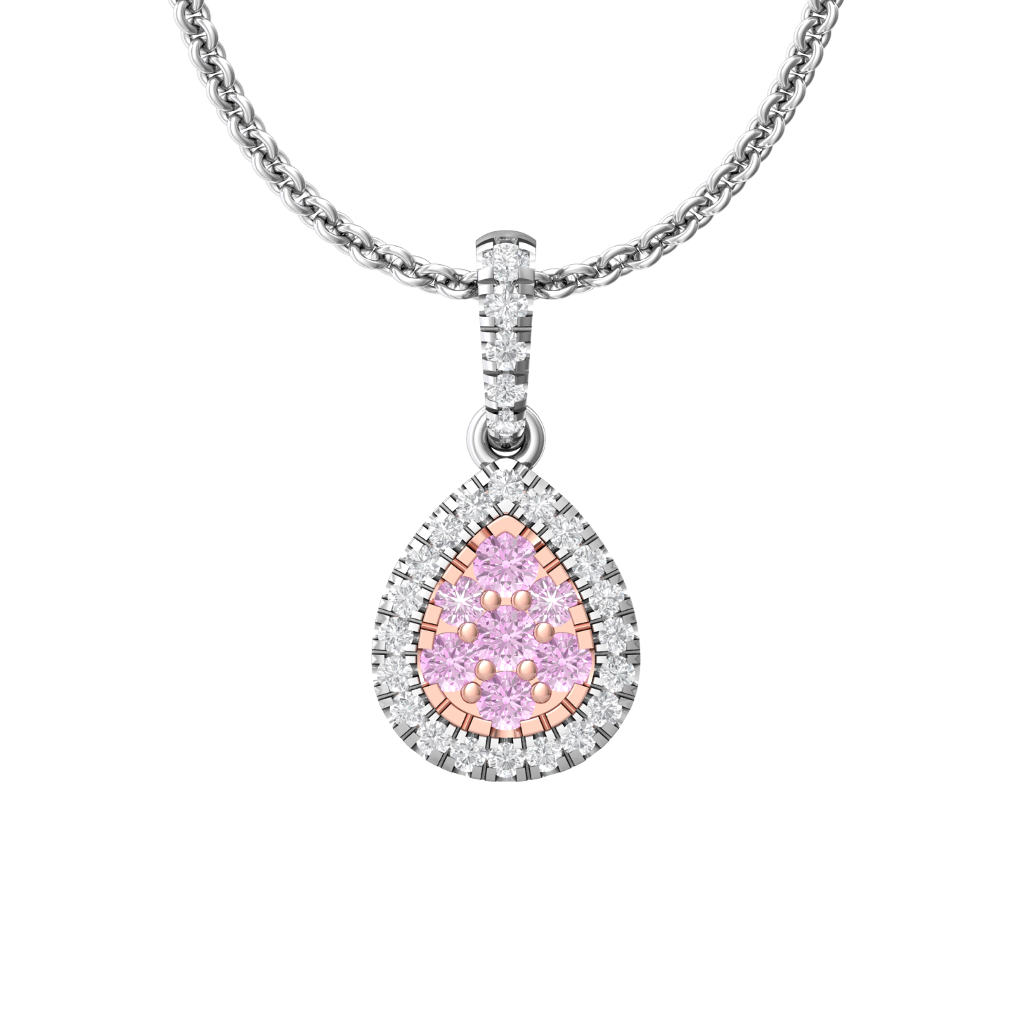 Pear Shaped Diamond Cluster Pendant Set With Pink Diamonds  Gardiner Brothers