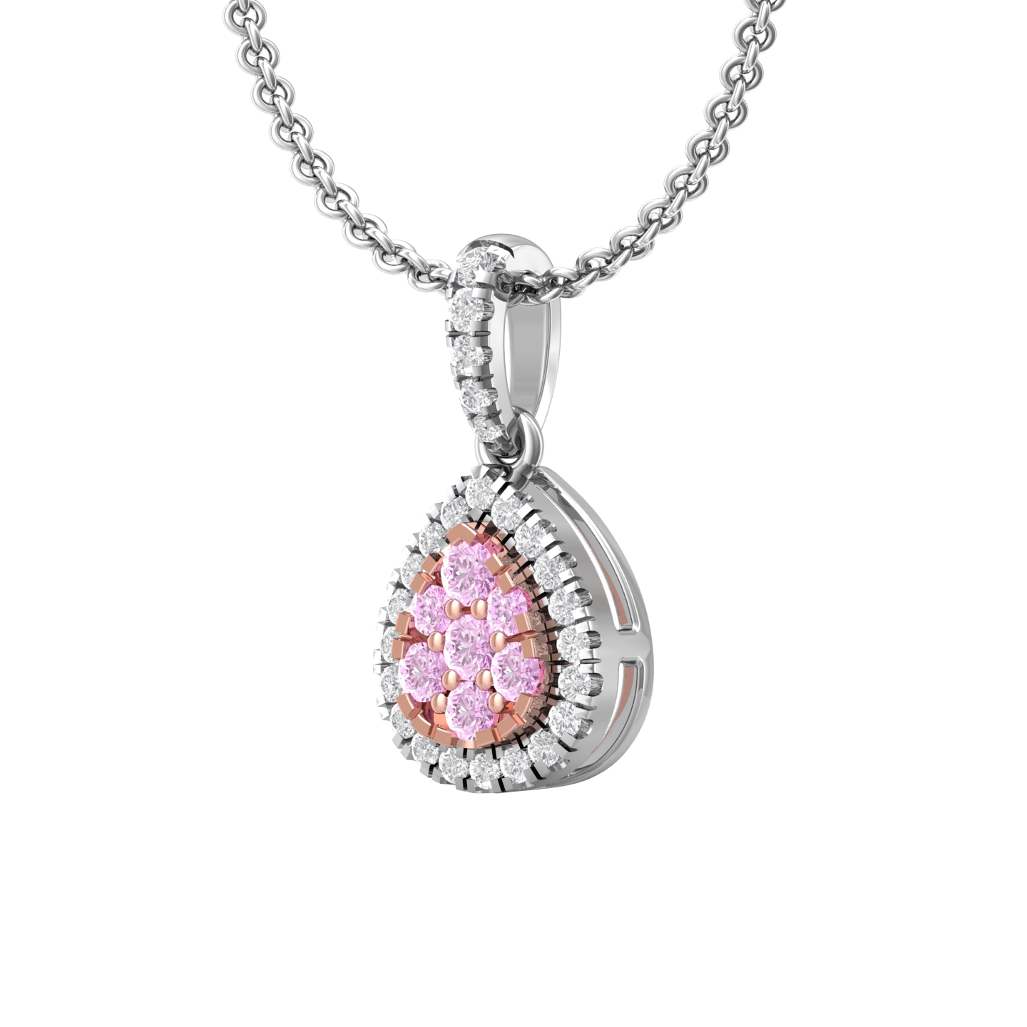 Pear Shaped Diamond Cluster Pendant Set With Pink Diamonds  Gardiner Brothers