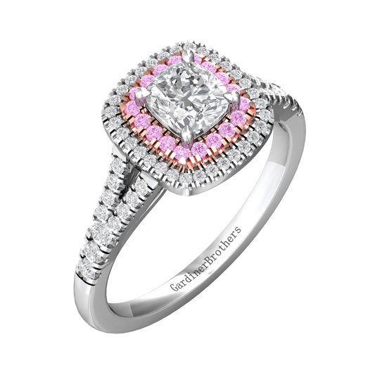 Cushion Cut Diamond Halo Ring Set With Pink Diamonds  Gardiner Brothers