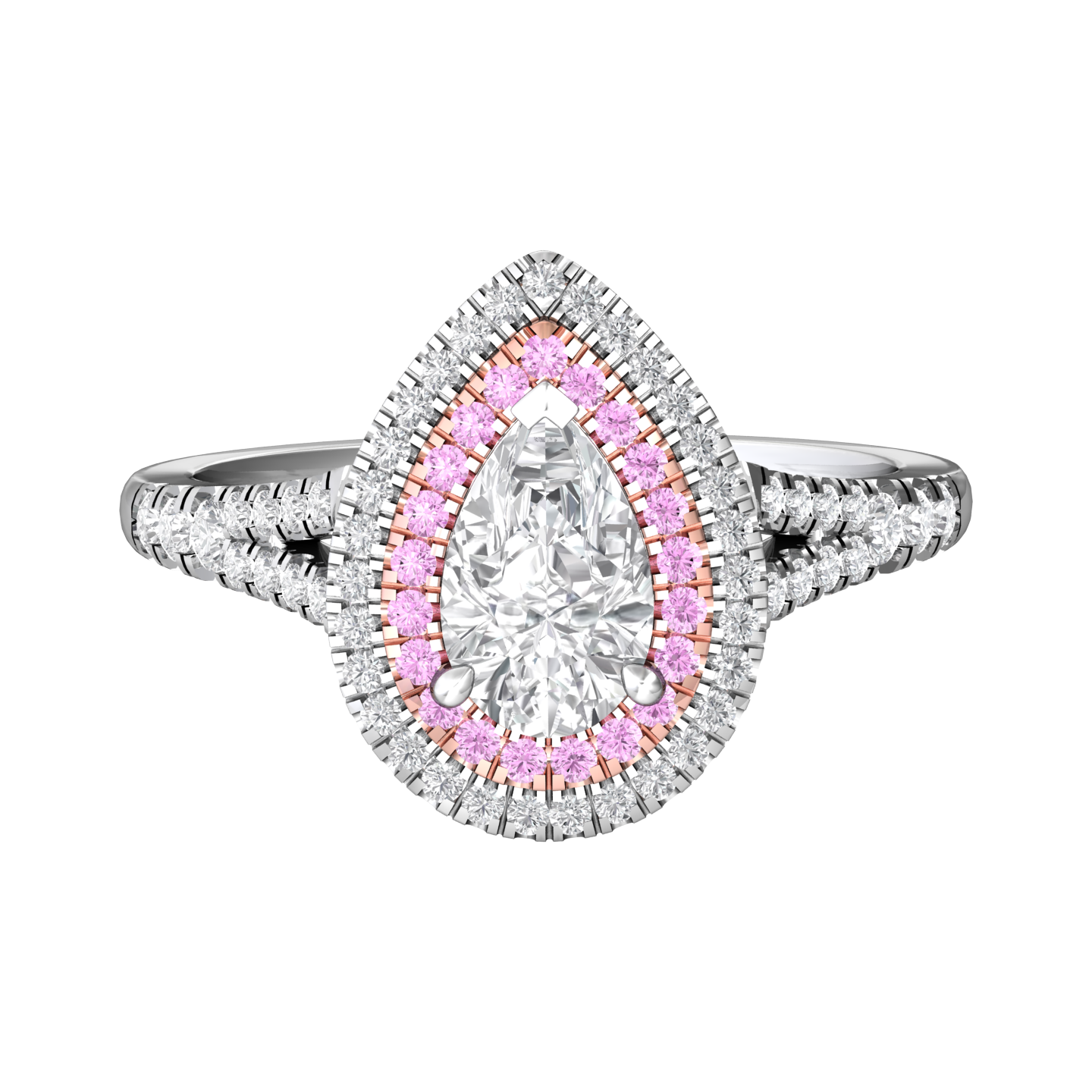 Pear Shape Diamond Halo Ring Set With Pink Diamonds  Gardiner Brothers