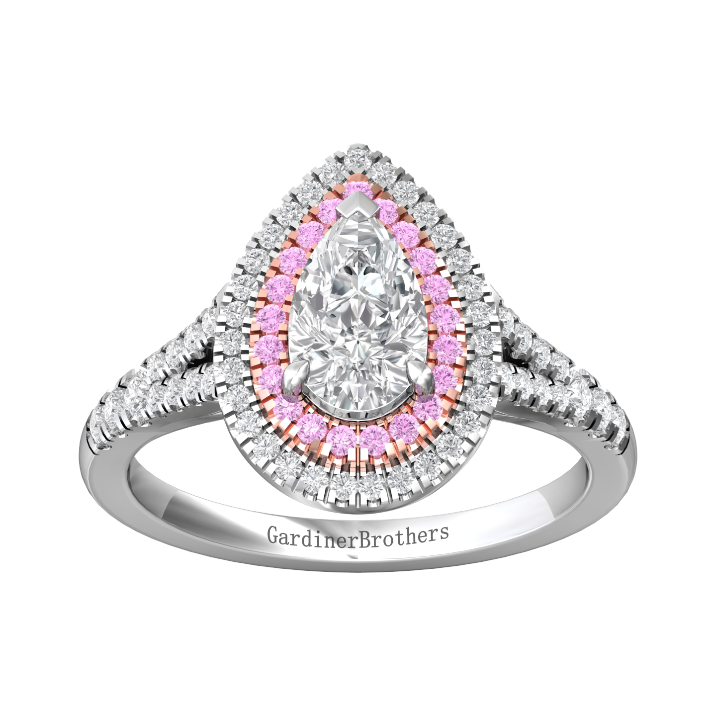 Pear Shape Diamond Halo Ring Set With Pink Diamonds  Gardiner Brothers