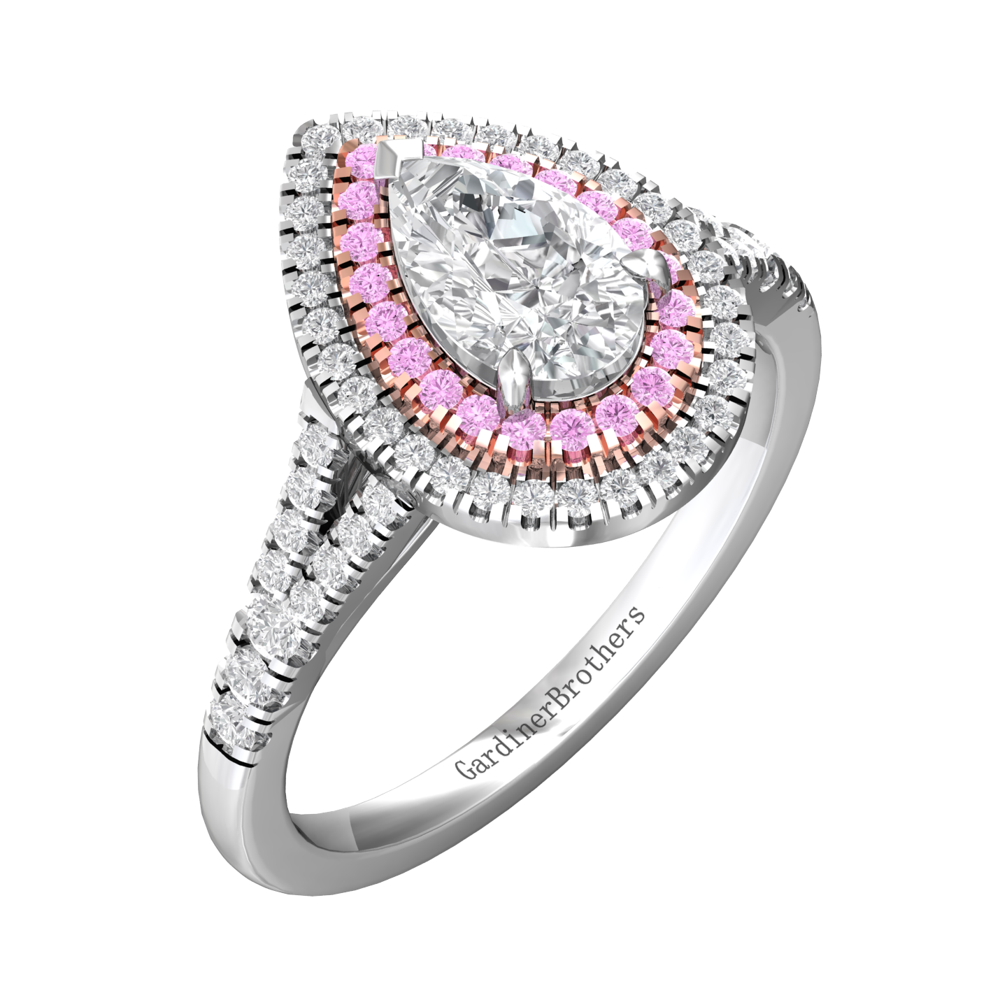 Pear Shape Diamond Halo Ring Set With Pink Diamonds  Gardiner Brothers