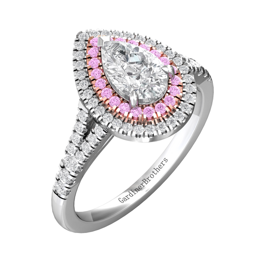 Pear Shape Diamond Halo Ring Set With Pink Diamonds  Gardiner Brothers