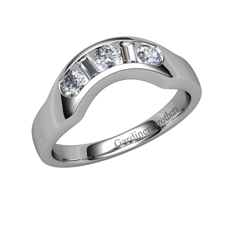 Round Brilliant and Baguette Cut 5 Stone Shaped Diamond Wedding Band gardiner-brothers 0.35cts Platinum