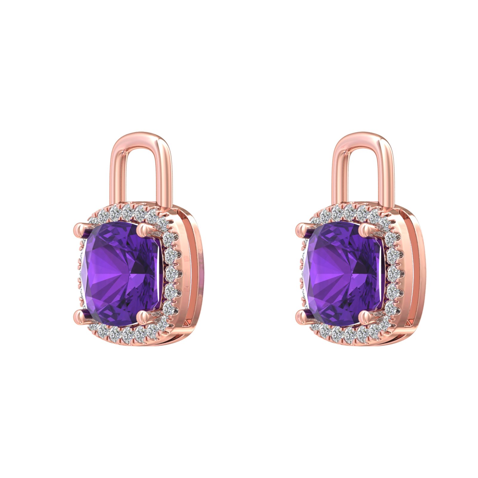 Nova diamond set earrings attachments set with a cushion shaped Amethyst Gardiner Brothers