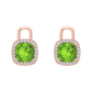 Nova earring attachments in a plain bezel setting with cushion shaped Peridot Gardiner Brothers Rose Gold