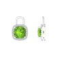 Nova earring attachments in a plain bezel setting with cushion shaped Peridot Gardiner Brothers