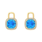 Nova diamond set earrings attachments set with a cushion shaped Swiss Blue Topaz Gardiner Brothers Yellow Gold