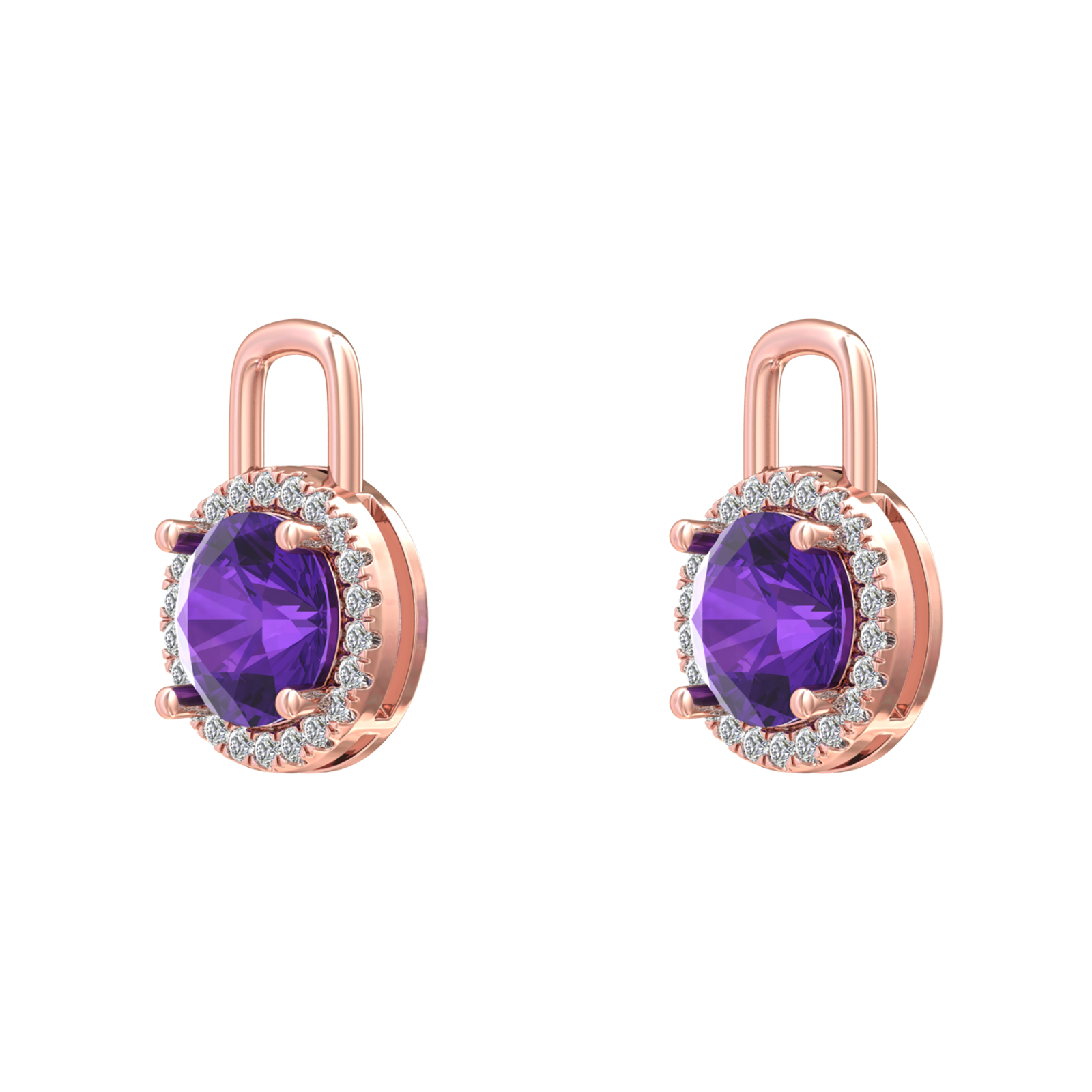 Nova diamond set earring attachments set with a round Amethyst Gardiner Brothers Rose Gold