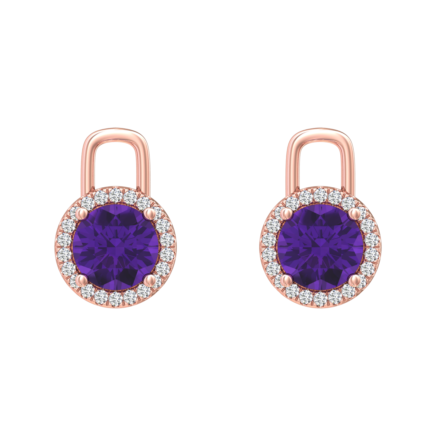Nova diamond set earring attachments set with a round Amethyst Gardiner Brothers Rose Gold