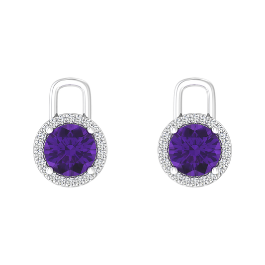 Nova diamond set earring attachments set with a round Amethyst Gardiner Brothers