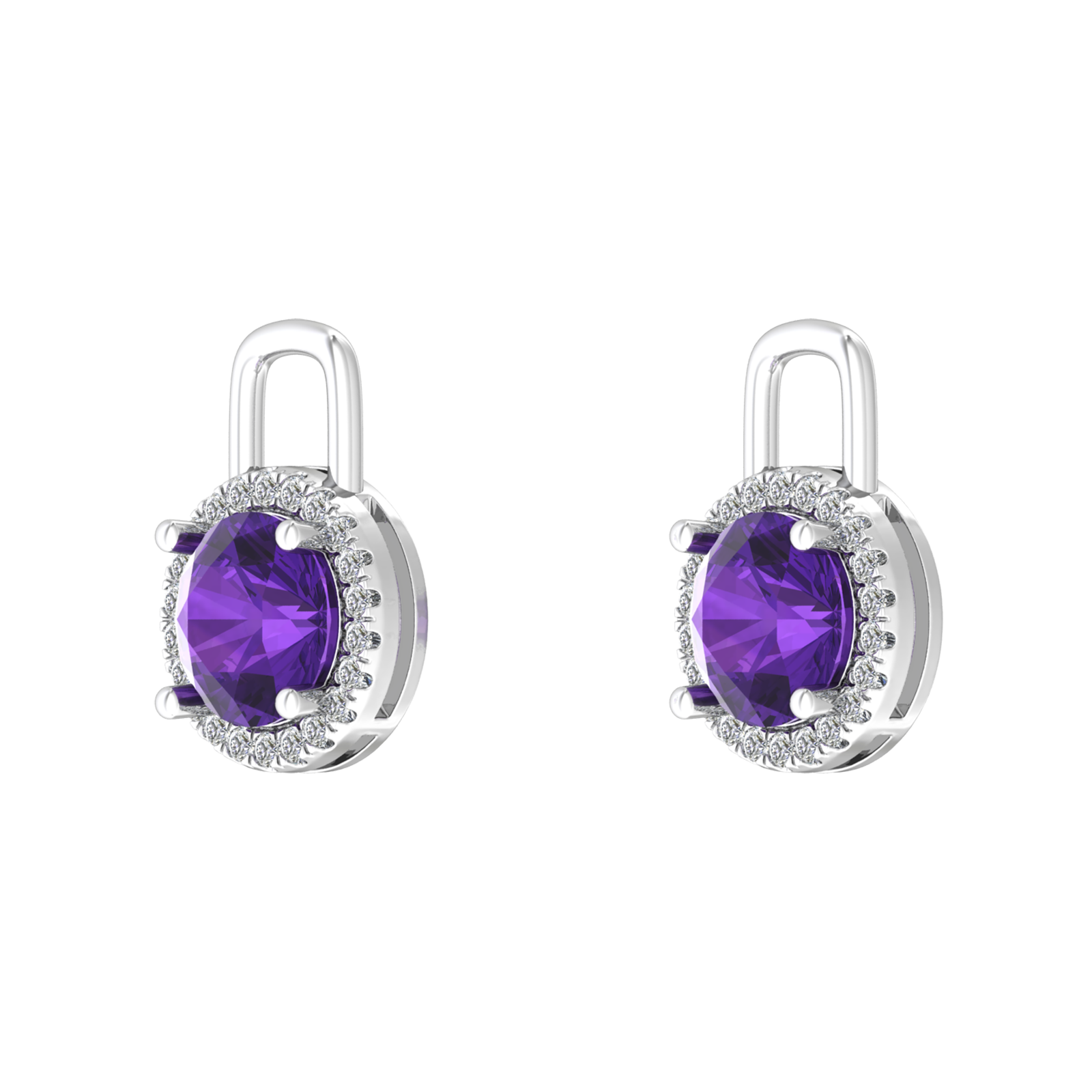 Nova diamond set earring attachments set with a round Amethyst Gardiner Brothers White Gold