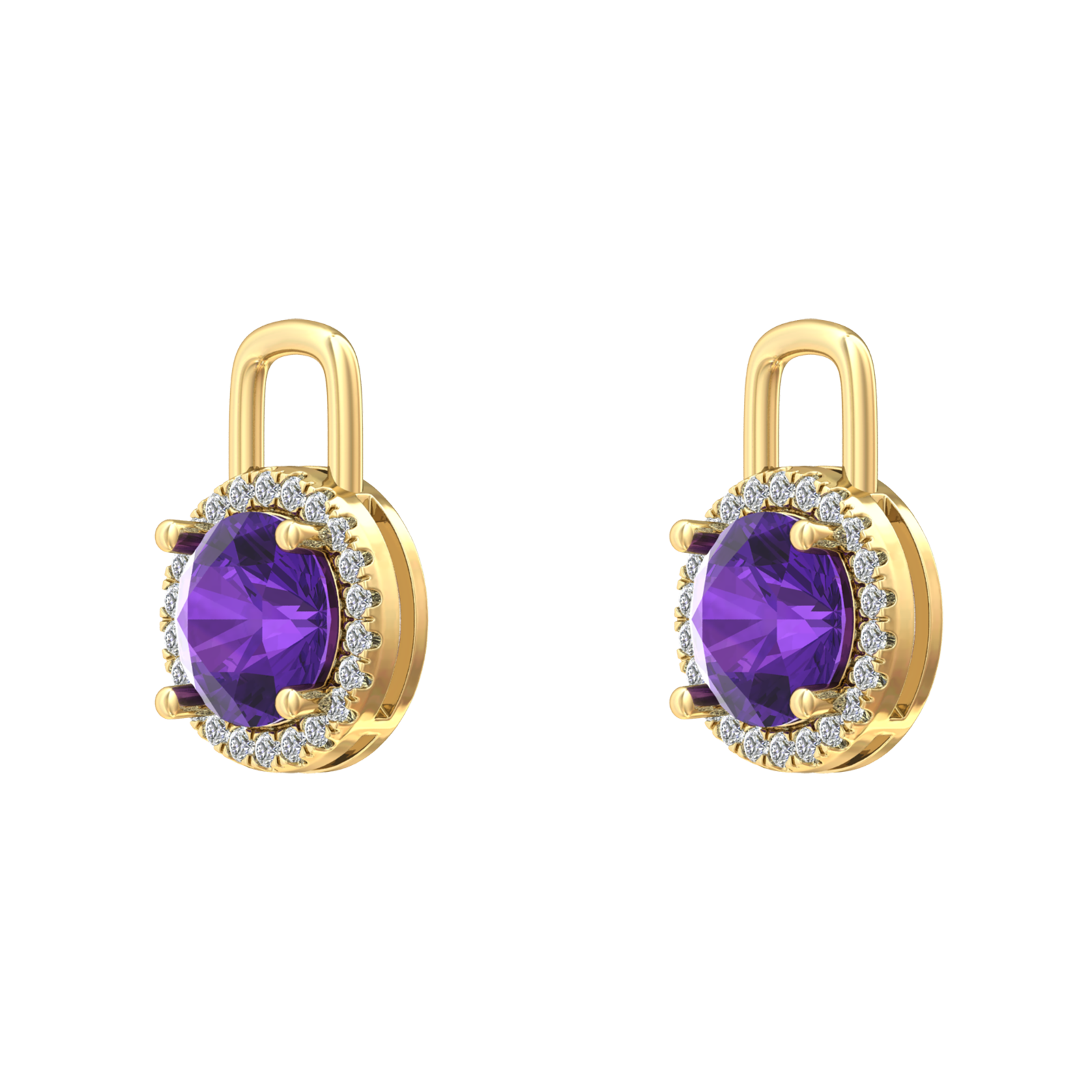 Nova diamond set earring attachments set with a round Amethyst Gardiner Brothers Yellow Gold