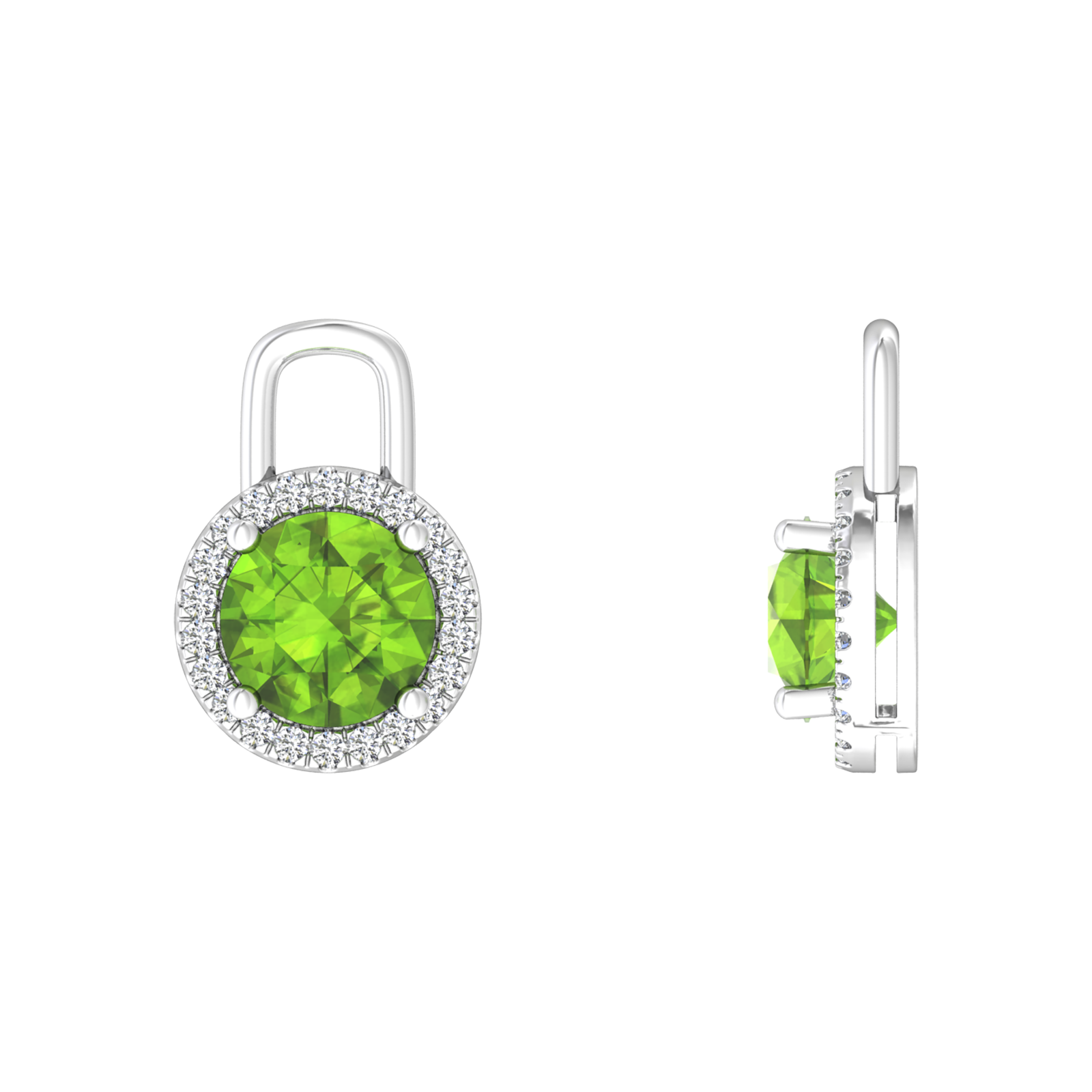 Nova diamond set earrings attachments set with a round Peridot Gardiner Brothers