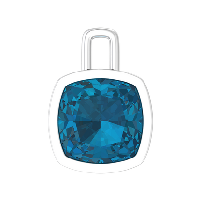 Nova pendant attachment in a plain bezel setting with cushion shaped London Blue Topaz Gardiner Brothers White Gold