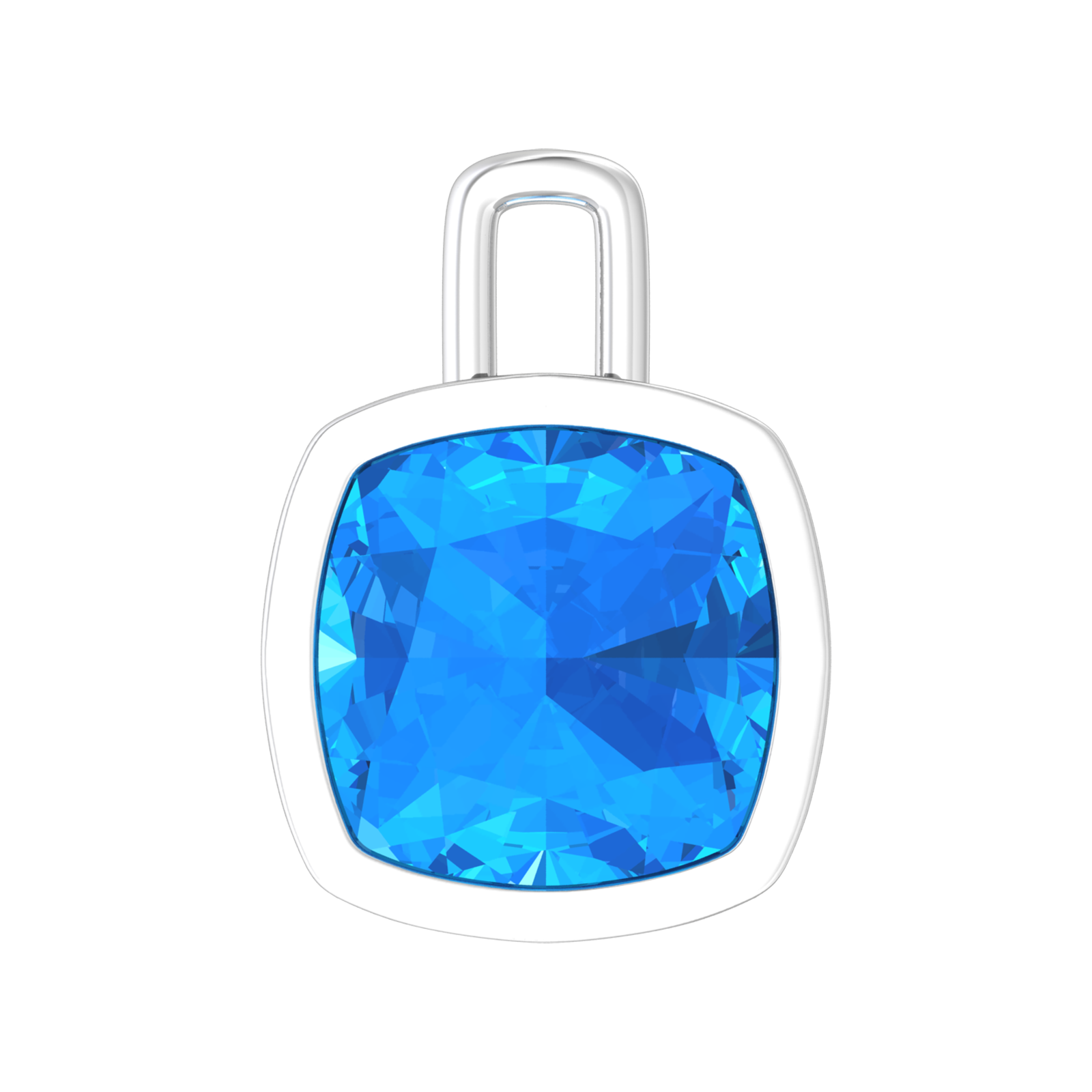 Nova pendant attachment in a plain bezel setting with cushion shaped Swiss Blue Topaz Gardiner Brothers White Gold