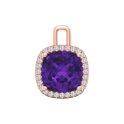 Nova diamond set pendant attachment set with a cushion shaped Amethyst Gardiner Brothers Rose Gold