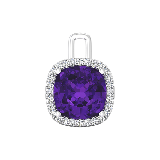 Nova diamond set pendant attachment set with a cushion shaped Amethyst Gardiner Brothers White Gold
