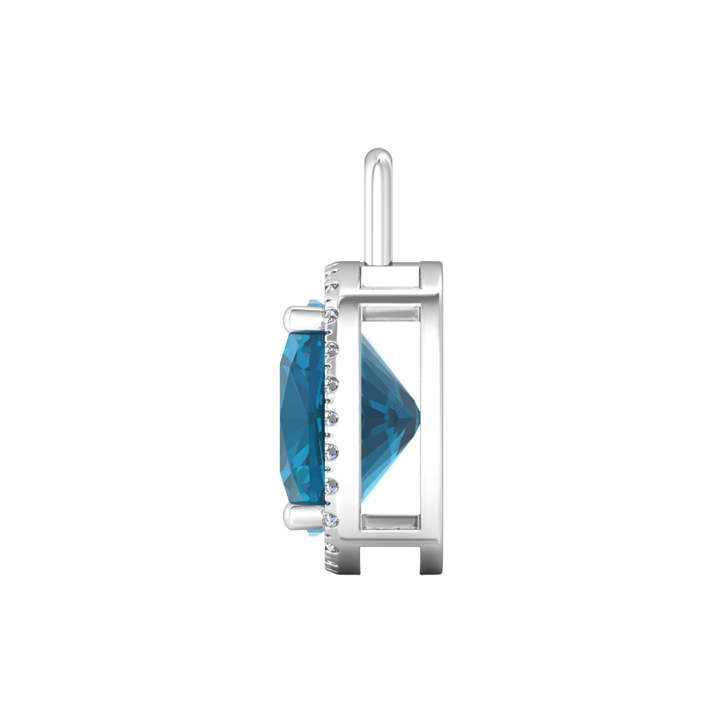 Nova diamond set pendant attachment set with a cushion shaped London Blue Topaz Gardiner Brothers