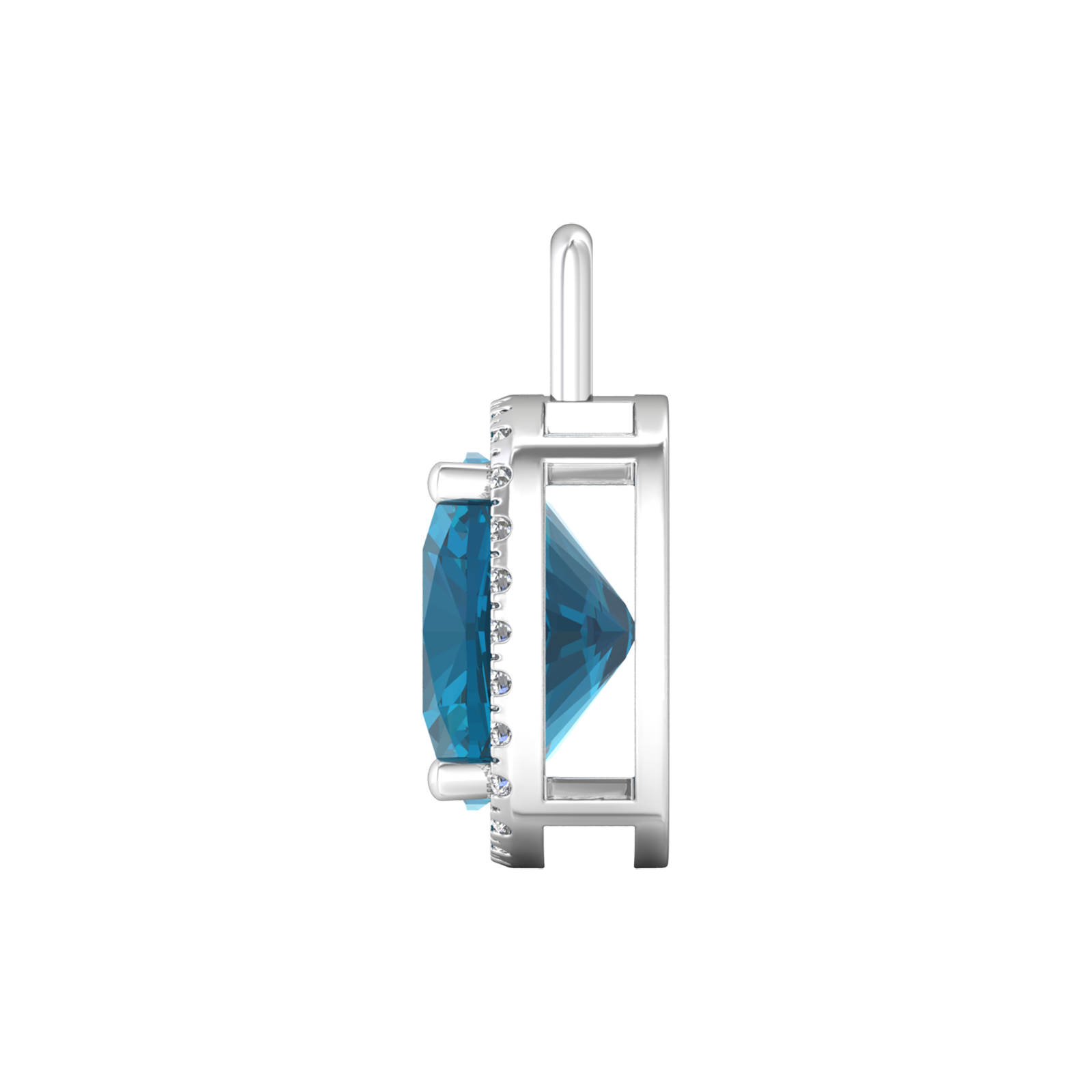 Nova diamond set pendant attachment set with a cushion shaped London Blue Topaz Gardiner Brothers