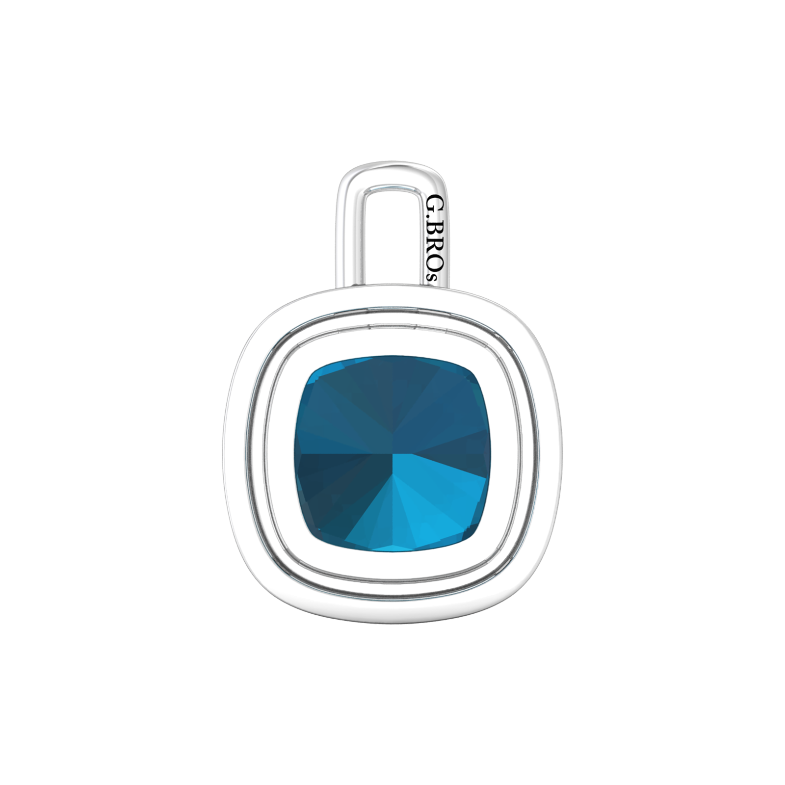 Nova diamond set pendant attachment set with a cushion shaped London Blue Topaz Gardiner Brothers