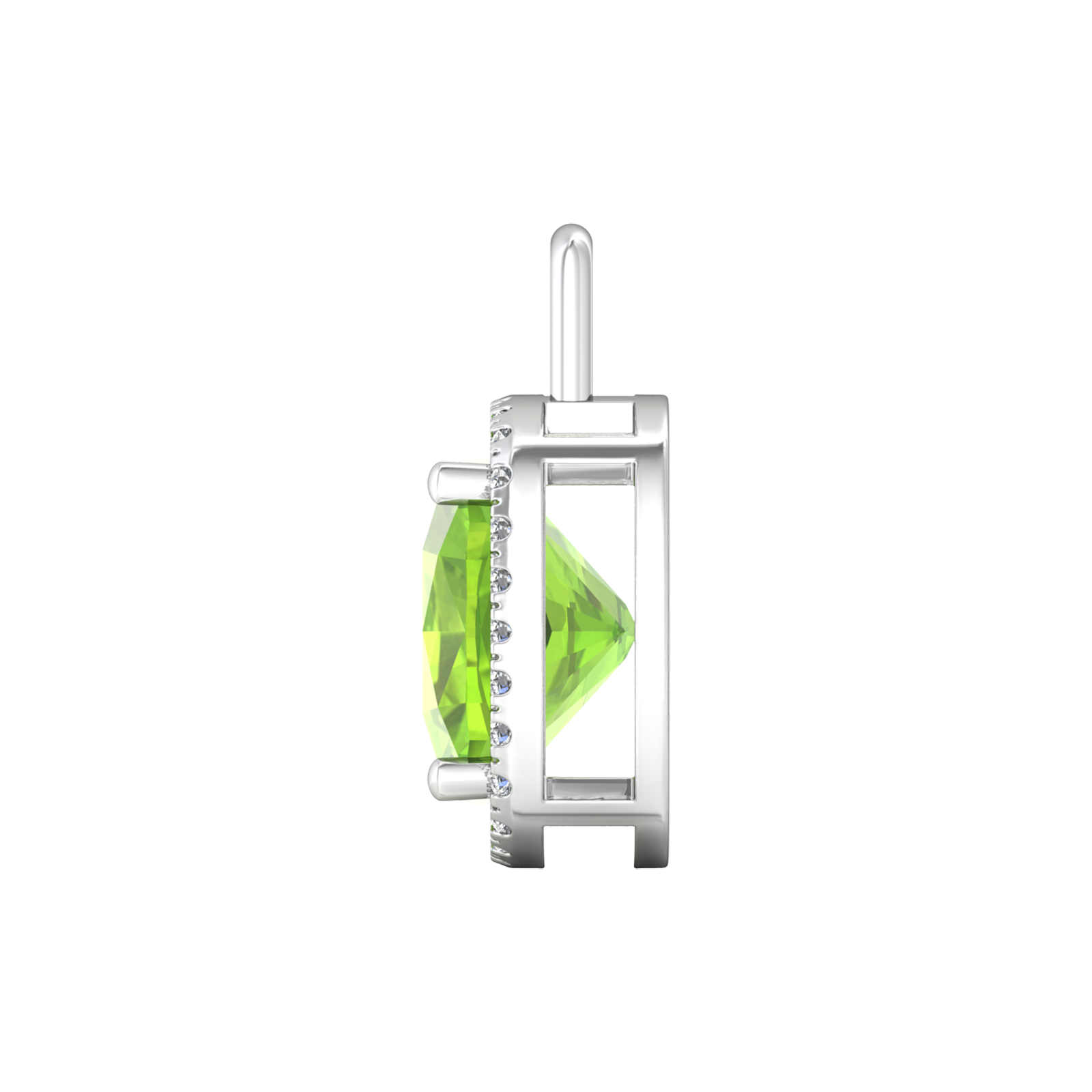 Nova diamond set pendant attachment set with a cushion shaped Peridot Gardiner Brothers