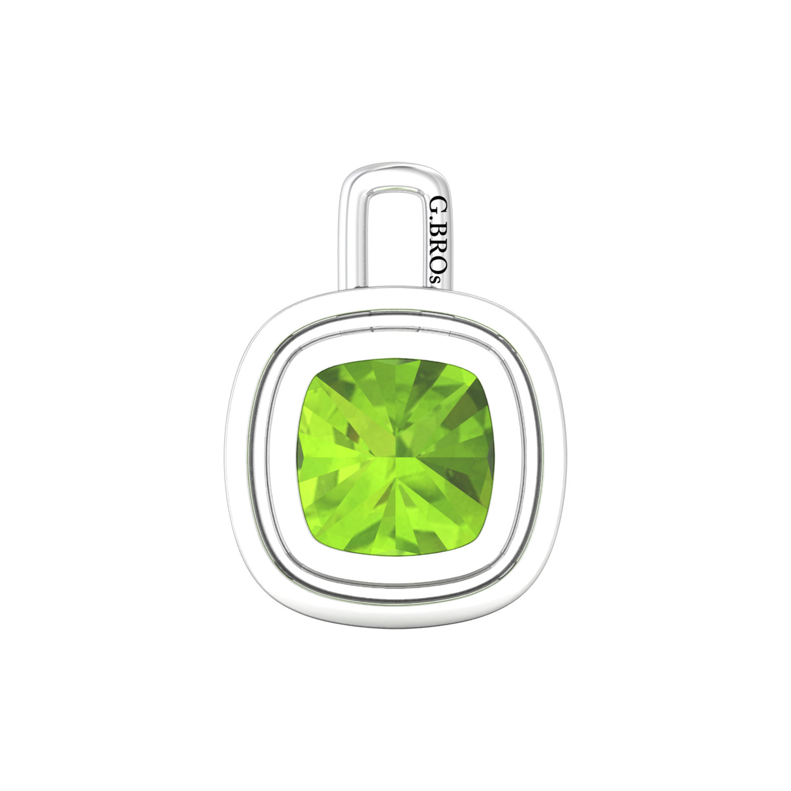 Nova diamond set pendant attachment set with a cushion shaped Peridot Gardiner Brothers