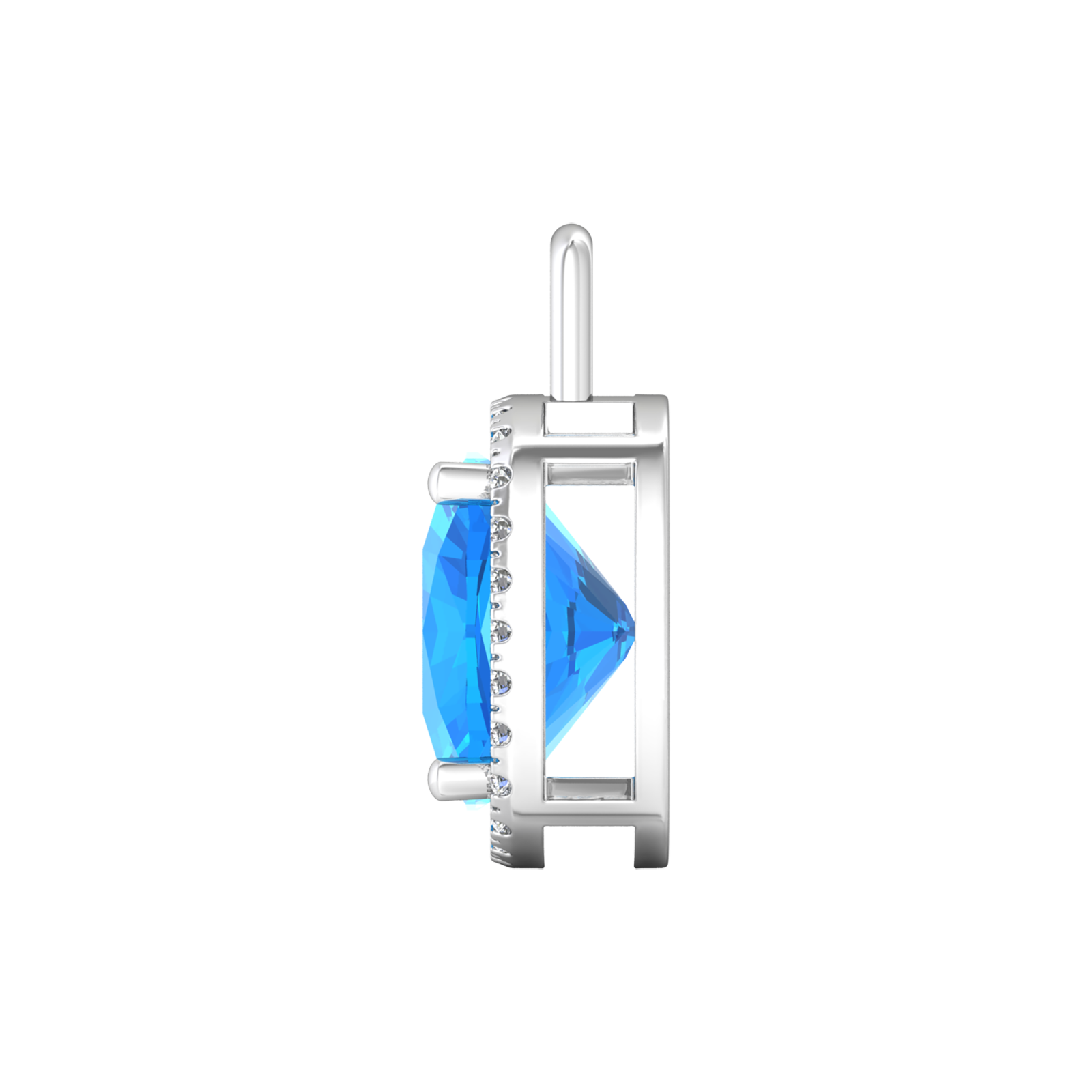 Nova diamond set pendant attachment set with a cushion shaped Swiss Blue Topaz Gardiner Brothers