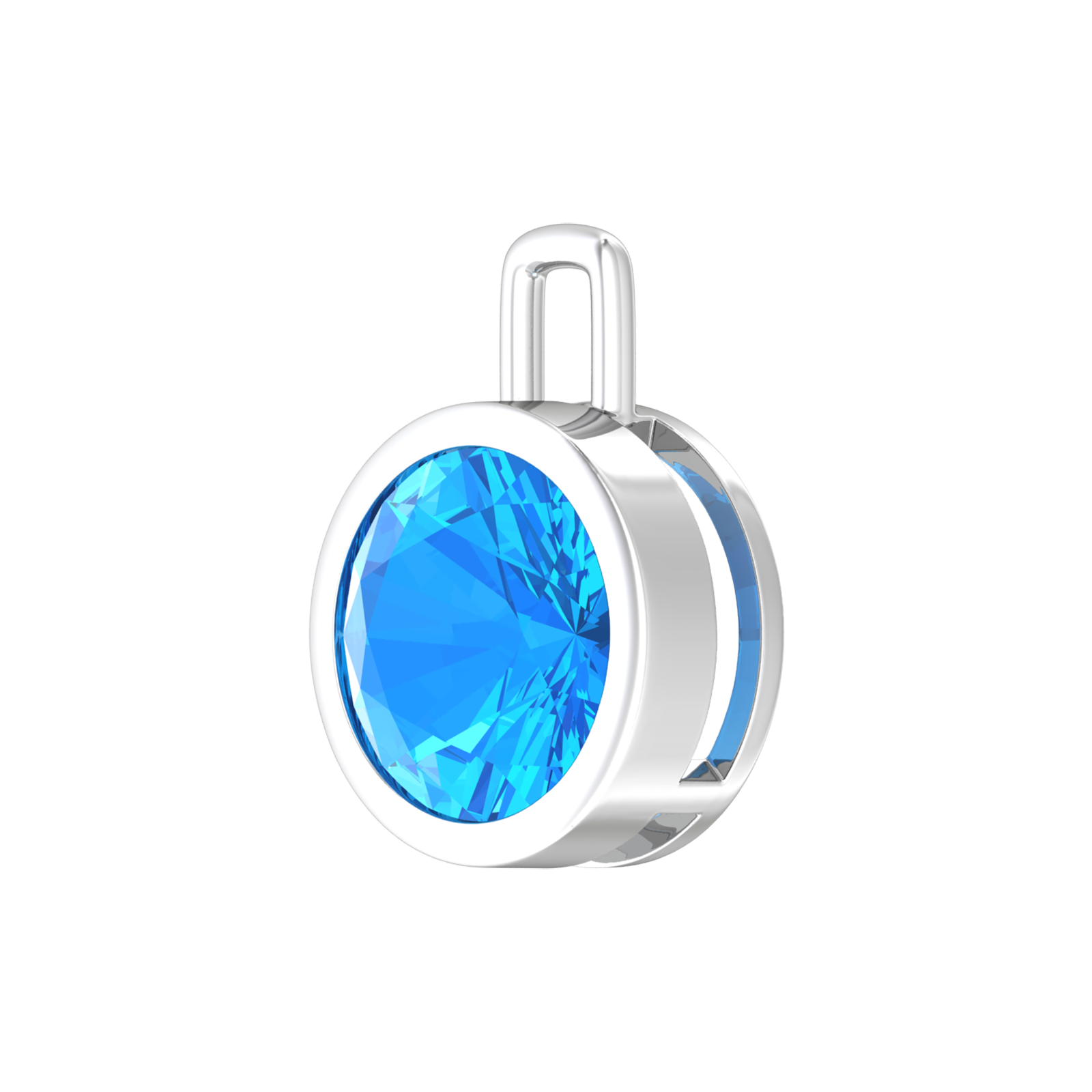 Nova pendant attachment in a plain bezel setting with round Swiss Blue Topaz Gardiner Brothers