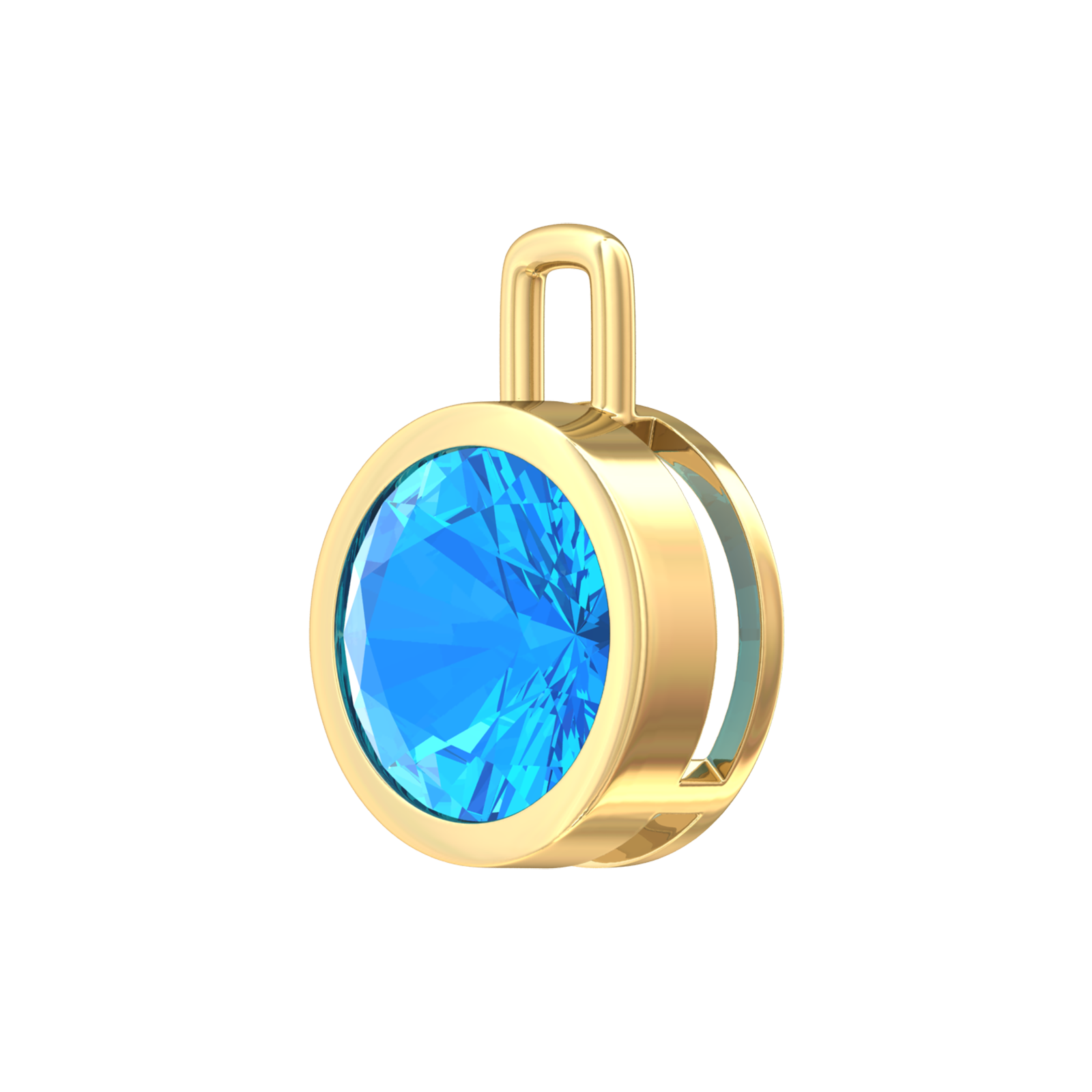 Nova pendant attachment in a plain bezel setting with round Swiss Blue Topaz Gardiner Brothers