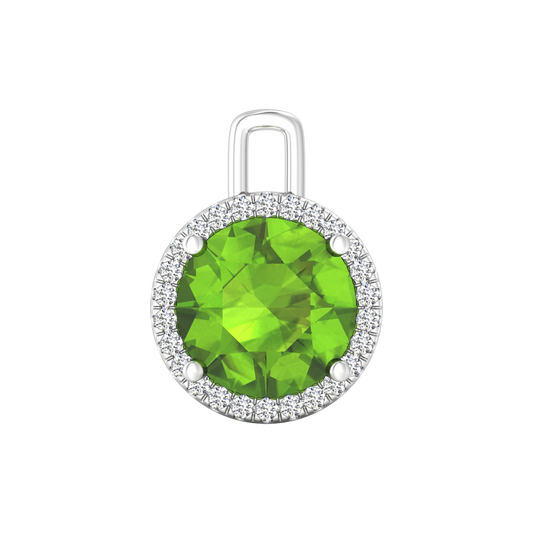 Nova diamond set pendant attachment set with a round Peridot Gardiner Brothers White Gold