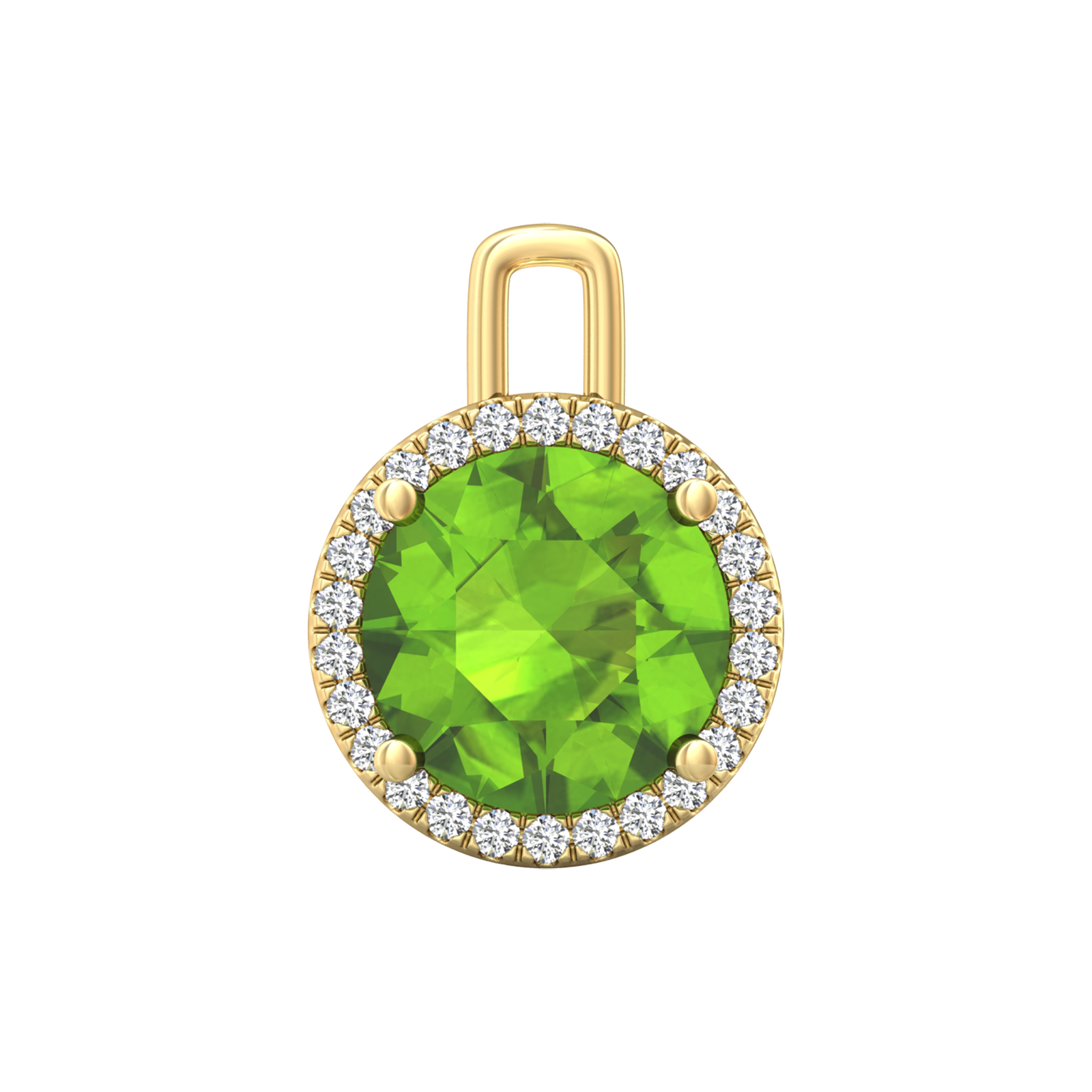 Nova diamond set pendant attachment set with a round Peridot Gardiner Brothers Yellow Gold