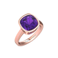Nova cushion shaped Amethyst ring set in a plain bezel setting Gardiner Brothers Rose Gold