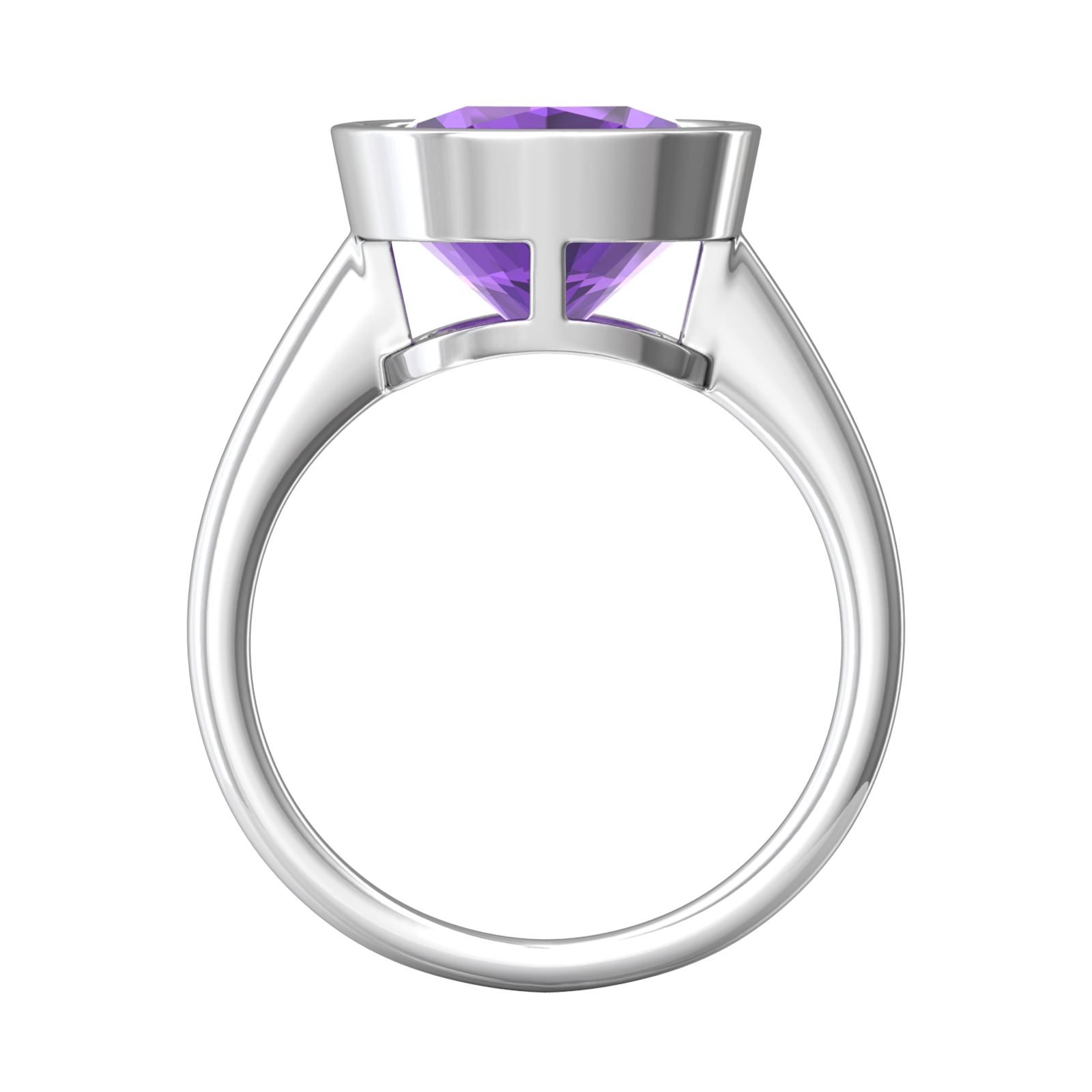Nova cushion shaped Amethyst ring set in a plain bezel setting Gardiner Brothers
