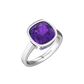 Nova cushion shaped Amethyst ring set in a plain bezel setting Gardiner Brothers White Gold