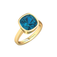 Nova cushion shaped London Blue Topaz ring set in a plain bezel setting Gardiner Brothers Yellow Gold