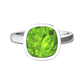 Nova cushion shaped Peridot ring set in a plain bezel setting Gardiner Brothers