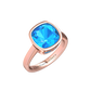 Nova cushion shaped Swiss Blue Topaz ring set in a plain bezel setting Gardiner Brothers Rose Gold