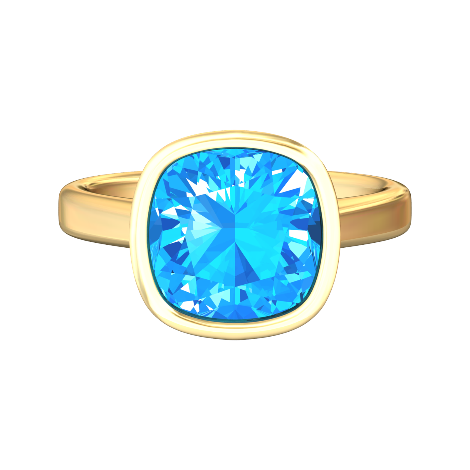Nova cushion shaped Swiss Blue Topaz ring set in a plain bezel setting Gardiner Brothers