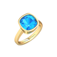 Nova cushion shaped Swiss Blue Topaz ring set in a plain bezel setting Gardiner Brothers Yellow Gold